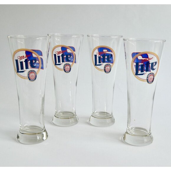 Set of 4 Miller Lite Rusty Wallace #2 Beer Pilsner Glasses Tall 8.5" NASCAR Raci - Picture 4 of 5